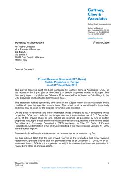 Proved Reserves Statement (SEC Rules) Certain Properties in