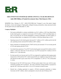 EdR Announces Fourth Quarter and Full