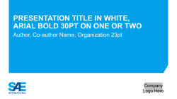 Presentation title in SAE Blue, Arial Bold 21pt on one or two lines
