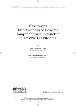 Maximizing Effectiveness of Reading Comprehension Instruction in