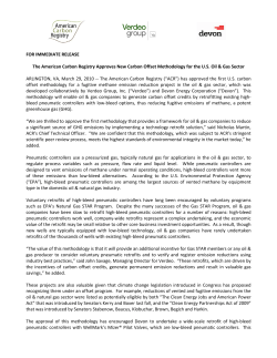 FOR IMMEDIATE RELEASE The American Carbon Registry