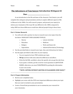 The Adventures of Tom Sawyer Introduction Webquest J Due