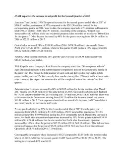 JAMT reports 33% increase in net profit for the Second Quarter of