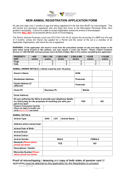 NEW ANIMAL REGISTRATION APPLICATION FORM All cats and