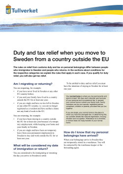 Duty and tax relief when you move to Sweden from a