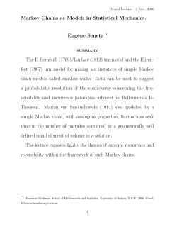 Markov Chains as Models in Statistical Mechanics. Eugene Seneta