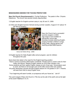 MISSIONARIES NEEDED FOR TOCHIGI PREFECTURE New Life