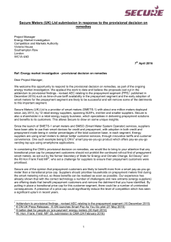 Secure Meters (UK) Ltd submission in response to the provisional