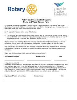 Rotary Youth Leadership Program Photo and Video Release Form
