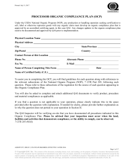 PROCESSOR ORGANIC COMPLIANCE PLAN (OCP)