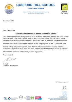 November 2012 Dear Parent/Carer Subject Support Sessions to
