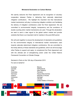 Ministerial Declaration on Carbon Markets We warmly welcome the