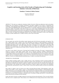 Cognitive and learning styles of the Faculty of Engineering