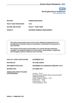 Policy 10.01 - Sickness Absence Management