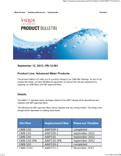 September 12, 2012 | PB-12-061 Product Line: Advanced Water