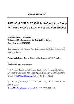 John on methods - Centre for Disability Studies