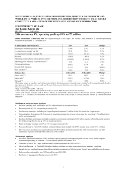 Aer Lingus Group plc 2014 revenue up 9%, operating profit up 18