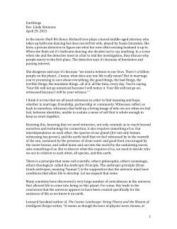 Earthlings, Rev. Linda Simmons, April 29, 2015