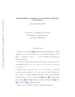 SCHOENBERG`S PROBLEM ON POSITIVE DEFINITE FUNCTIONS