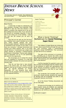 Principal`s Corner Indian Brook School News October 17, 2014