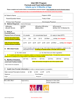 Formula and Food Authorization Form