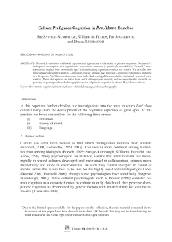 Culture Prefigures Cognition in Pan/Homo Bonobos
