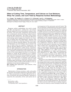 Effect of Cutting Time, Temperature, and Calcium on Curd Moisture