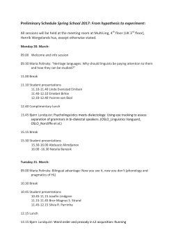 Preliminary Schedule Spring School 2017: From hypothesis to