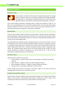 EXECUTIVE SUMMARY BUSINESS SCOPE Cortus provides cost