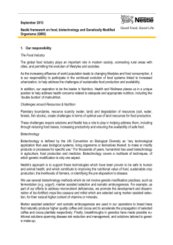 September 2013 Nestl&eacute; framework on food, biotechnology
