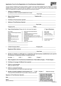 Application Form for the Registration of a Food Business
