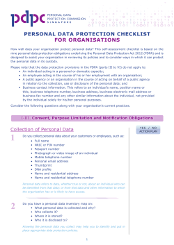 PERSONAL DATA PROTECTION CHECKLIST FOR ORGANISATIONS