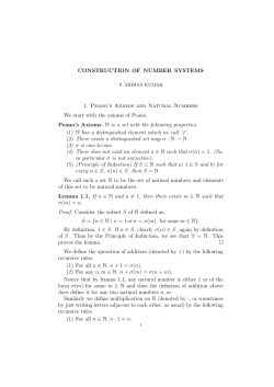 CONSTRUCTION OF NUMBER SYSTEMS 1. Peano`s Axioms and