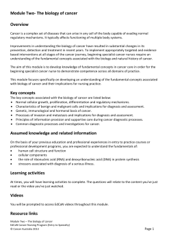Module Two- The biology of cancer Overview
