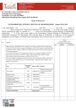 SC TRANSILVANIA CONSTRUCTII SA 10 Orastie Street Cluj