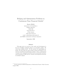 Hedging and Optimization Problems in Continuous