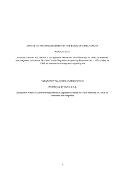 1 UPDATE TO THE ANNOUNCEMENT BY THE BOARD