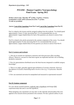 PSY4302 &ndash; Human Cognitive Neuropsychology Final Exam