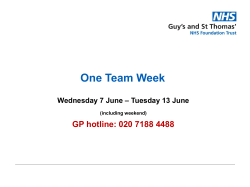 One Team Week Wednesday 7 June &ndash; Tuesday 13 June