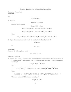 Practice Question No. 1, Econ 852, Answer Key Instructor: Susumu