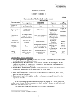 market models &ndash; 1 - Lectures on Social Economics