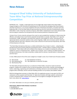 News Release Inaugural Shad Valley University of Saskatchewan