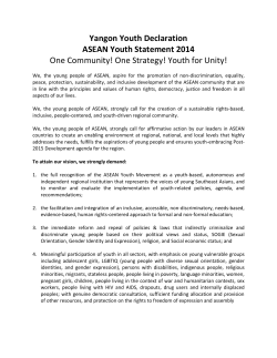 Yangon Youth Declaration ASEAN Youth Statement 2014 One Community