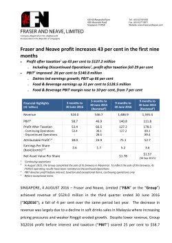 Fraser and Neave profit increases 43 per cent in the first nine months