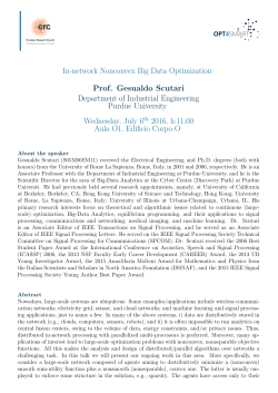 In-network Nonconvex Big Data Optimization Prof. Gesualdo Scutari