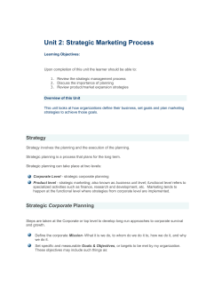 Strategic Marketing Process: The Planning Phase