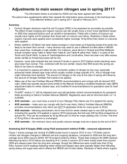 Adjustments to main season nitrogen use in spring 2011?