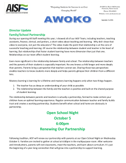 Open School Night October 5 6:00pm Renewing Our Partnership