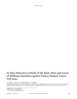 In Vitro Anticancer Activity of the Root, Stem and Leaves of Withania