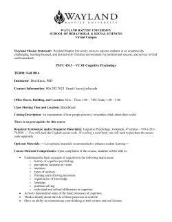 PSYC 4313 &ndash; VC 01 Cognitive Psychology TERM: Fall 2016